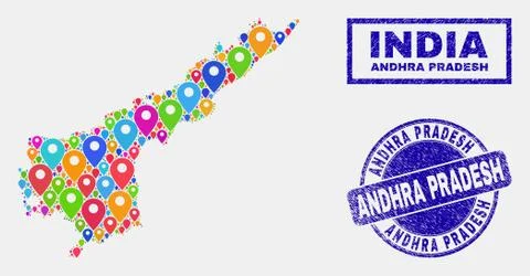 Map Pointers Mosaic of Andhra Pradesh State Map and Scratched Stamps Stock Illustration