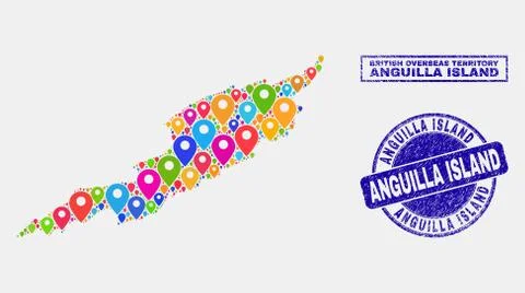 Map Pointers Mosaic of Anguilla Island Map and Scratched Stamps Stock Illustration
