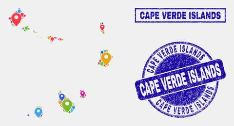 Map Pointers Mosaic of Cape Verde Islands Map and Grunge Stamp Seals Stock Illustration