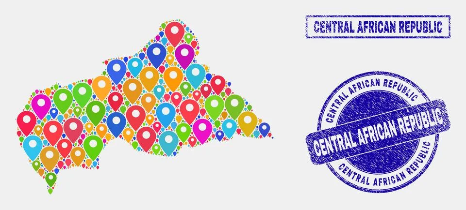 Map Pointers Mosaic of Central African Republic Map and Grunge Seals Stock Illustration