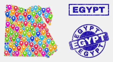 Map Pointers Mosaic of Egypt Map and Scratched Stamp Seals Illustrazione stock