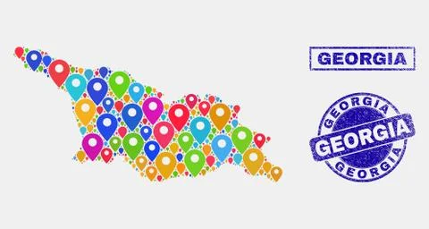 Map Pointers Mosaic of Georgia Map and Grunge Stamps Stock Illustration