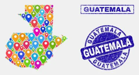 Map Pointers Mosaic of Guatemala Map and Grunge Stamps Stock Illustration