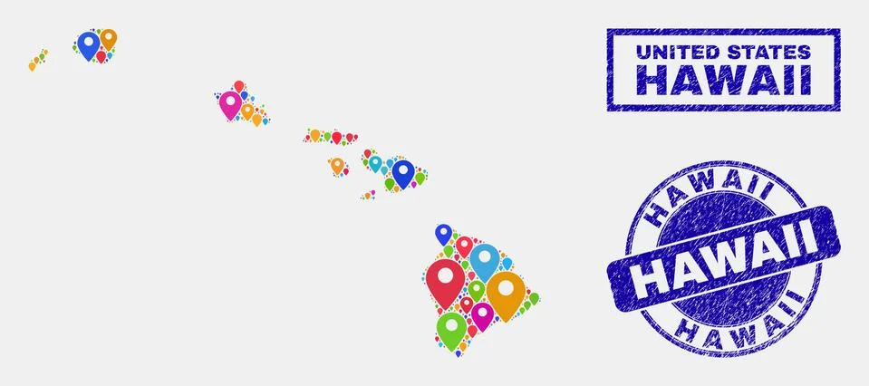 Map Pointers Mosaic of Hawaii State Map and Distress Stamps 库存插图