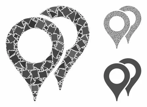Map pointers Mosaic Icon of Unequal Pieces Stock Illustration