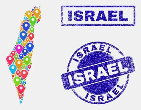 Map Pointers Mosaic of Israel Map and Textured Stamps Stock Illustration