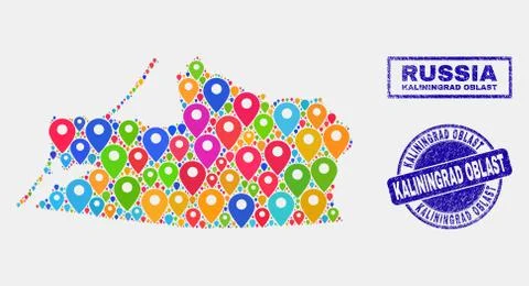 Map Pointers Mosaic of Kaliningrad Region Map and Textured Stamps Stock Illustration