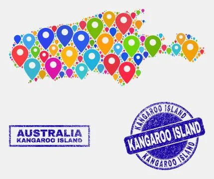 Map Pointers Mosaic of Kangaroo Island Map and Grunge Seals イラスト素材