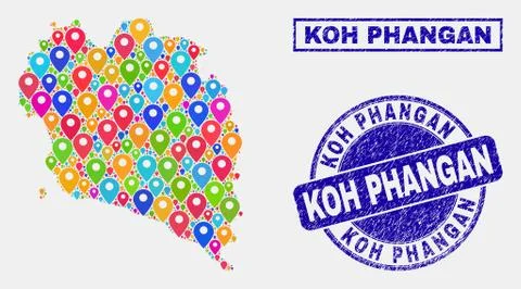 Map Pointers Mosaic of Koh Phangan Map and Grunge Seals Stock Illustration