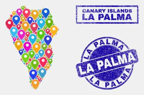 Map Pointers Mosaic of La Palma Island Map and Distress Stamp Seals Stock Illustration