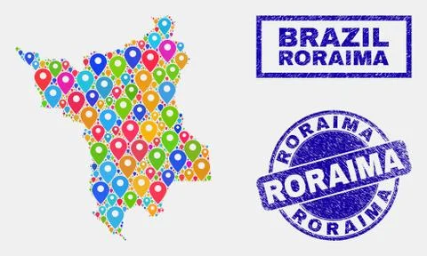 Map Pointers Mosaic of Roraima State Map and Grunge Seals 库存插图