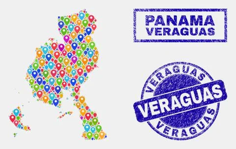 Map Pointers Mosaic of Veraguas Province Map and Grunge Seals Stock Illustration