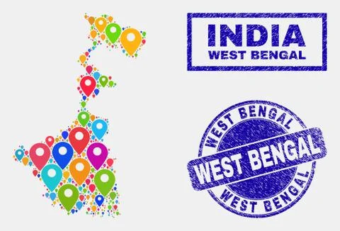 Map Pointers Mosaic of West Bengal State Map and Distress Stamps Illustrazione stock