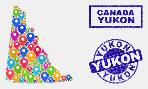 Map Pointers Mosaic of Yukon Province Map and Textured Seals Stockillustratie