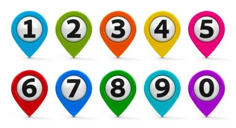 Map pointers with numbers set Stock Illustration