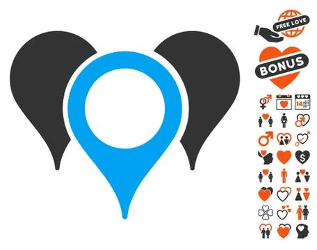 Map Pointers Pictograph With Bonus Illustrazione stock