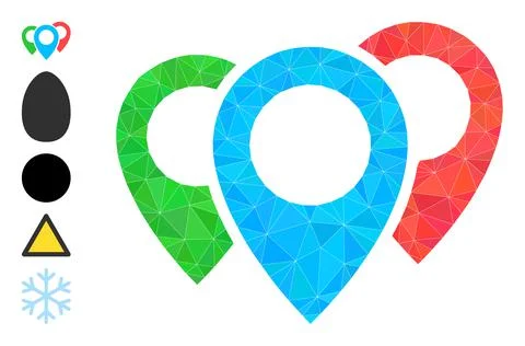 Map Pointers Polygonal Icon and Other Icons 库存插图