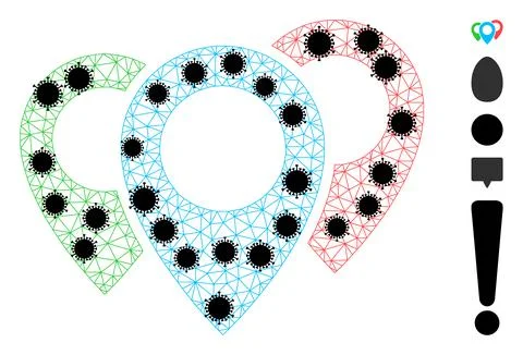 Map Pointers Polygonal Mesh Icon with Flu Parts Stock Illustration
