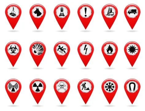 Map pointers. Set of safety symbols. Location and specify the coordinates on the Stock Illustration