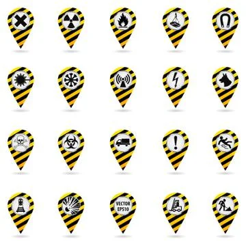Map pointers. Set of safety symbols. Location and specify the coordinates on the Stock Illustration