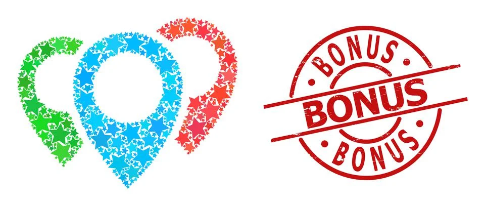 Map Pointers Star Mosaic and Bonus Distress Seal Stamp Stock Illustration