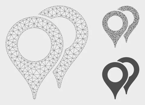 Map Pointers Vector Mesh Carcass Model and Triangle Mosaic Icon Stock Illustration