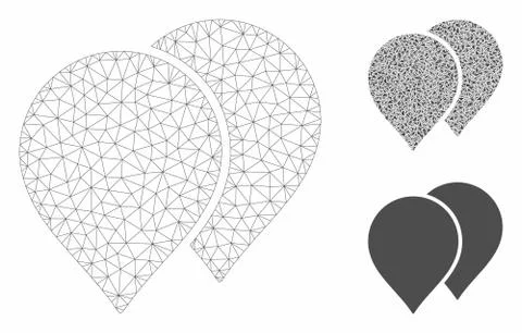 Map Pointers Vector Mesh Network Model and Triangle Mosaic Icon 스톡 일러스트