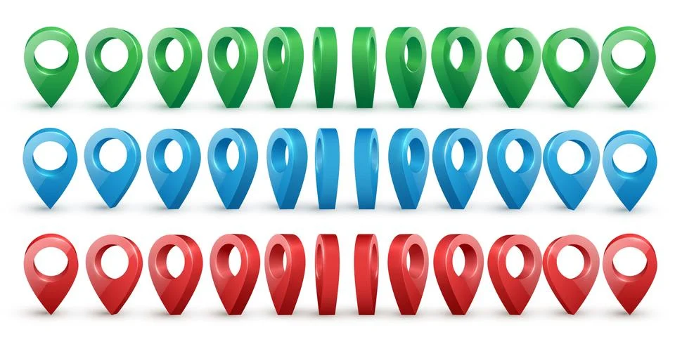 Map pointers vector set green blue red Stock Illustration