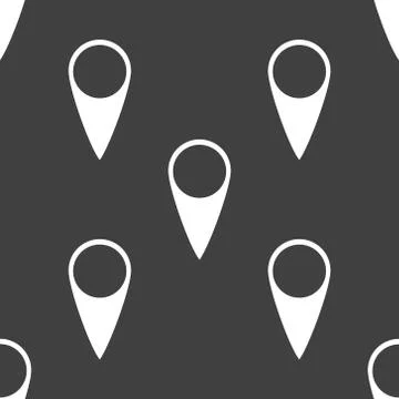 Map pointers web icon. flat design. Seamless gray pattern. Stock Illustration