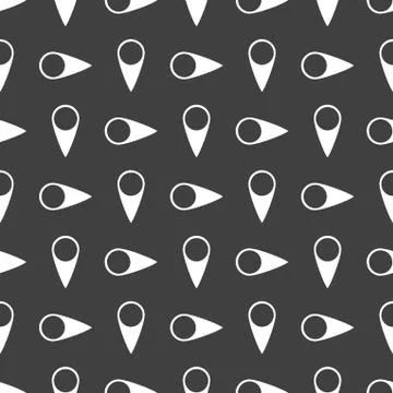 Map pointers web icon. flat design. Seamless gray pattern. Stock Illustration