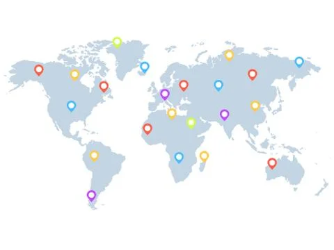 Map pointers with world map Illustrazione stock