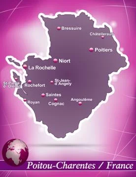 Map of poitou-charentes with abstract background in violet Stock Illustration