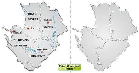 Map of poitou-charentes with borders in gray Stock Illustration