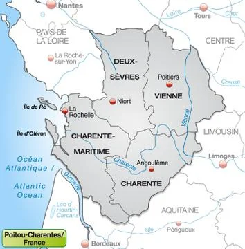 Map of poitou-charentes with borders in gray Stock Illustration