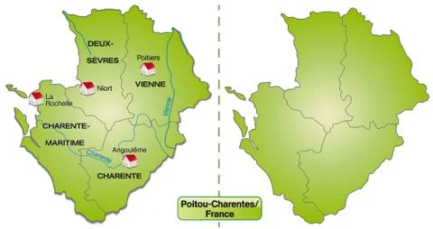 Map of poitou-charentes with borders in green Illustrazione stock