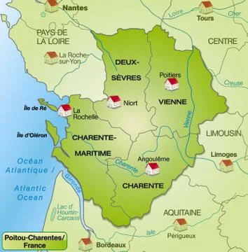 Map of poitou-charentes with borders in green Stock Illustration