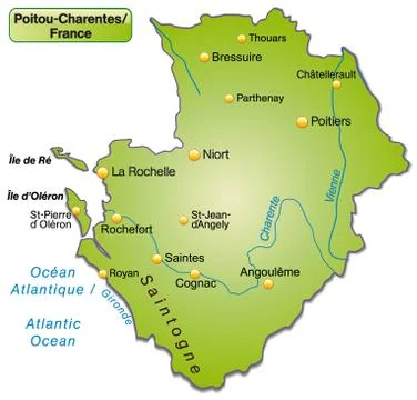 Map of poitou-charentes as an overview map in green Stock Illustration