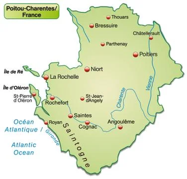 Map of poitou-charentes as an overview map in pastel green Ilustración de archivo