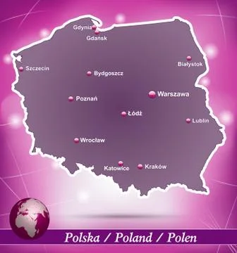 Map of poland with abstract background in violet Stock Illustration