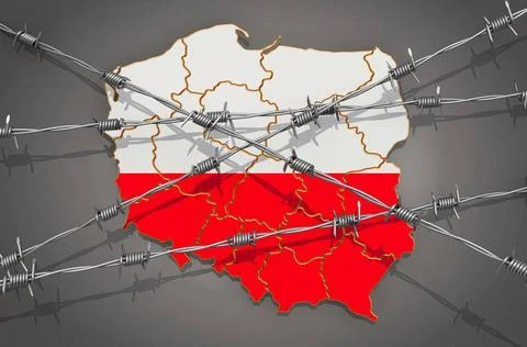 Map of Poland with barbed wire, 3D rendering Map of Poland with barbed wir... Stock Photos
