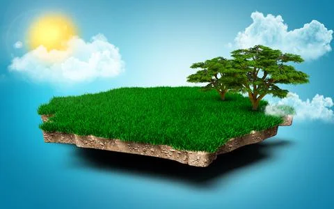 Map of Poland cross-section isolated on the background of trees, blue sky, sun r Stock Illustration