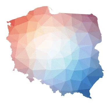 Map of Poland. Low poly illustration of the country. Geometric design with .. Illustrazione stock