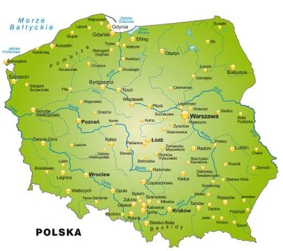 Map of poland as an overview map in green Stock Illustration