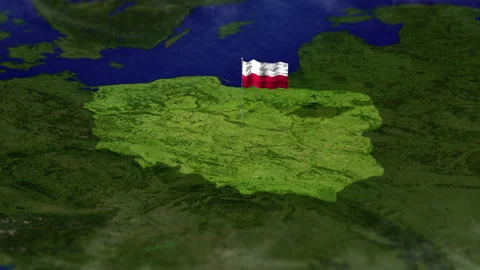 Map of Poland, with Polish flag Stock Footage 231399400