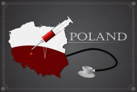 Map of poland with Stethoscope and syringe. Stock Illustration