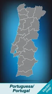 Map of portugal with borders in bright gray Stock Illustration