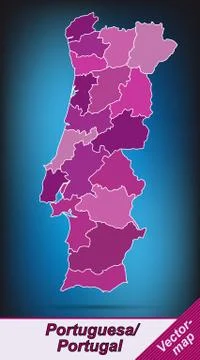 Map of portugal with borders in violet Stock Illustration