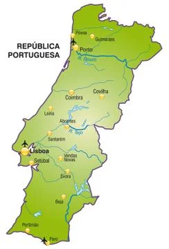 Map of portugal as an overview map in green Stock Illustration