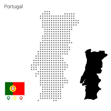 Map of Portugal vector dotted, with flag and pin Stock Illustration