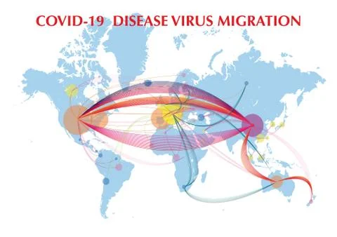 Map of possible virus transportation over the world Stock Illustration